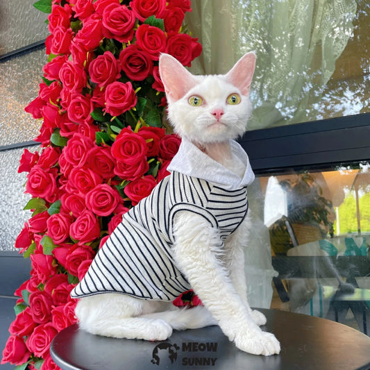 Sphynx Hairless Cat Summer Lightweight Cool Striped Hoodie