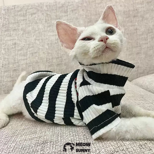 Sphynx Sleeveless Bodysuit Elastic Hairless Cat Black&white sweater