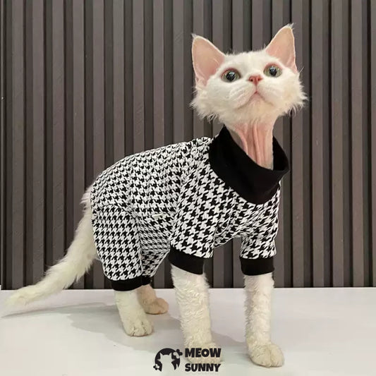 Sphynx Sleeveless Bodysuit Elastic Hairless Cat Houndstooth Clothes
