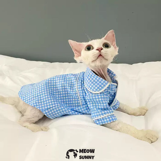 Sphynx Sleeveless Bodysuit Elastic Hairless Cat Blue Polka dot shirt