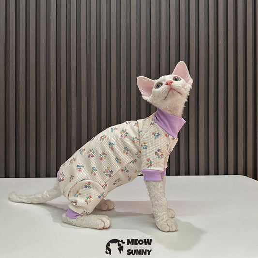 Sphynx Sleeveless Bodysuit Elastic Hairless Cute Flowers Cat Clothes