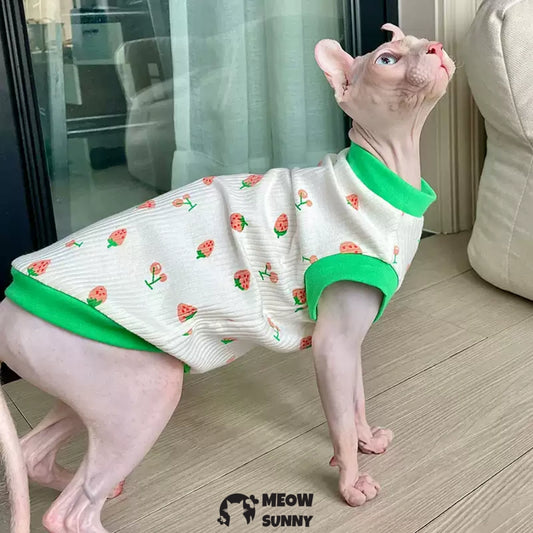 Sphynx Sleeveless Bodysuit Elastic Hairless Cute pattern Cat Clothes