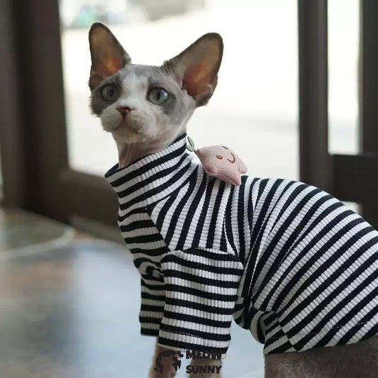 Sphynx cat clothes spring high collar elastic striped bottoming shirt