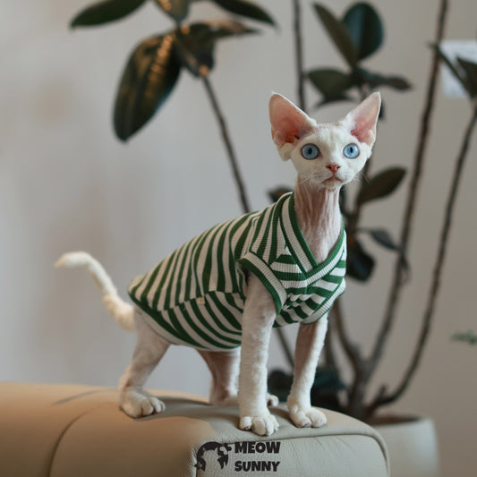 Sphynx hairless cat V-neck summer cotton Green T-shirt XS-XXL 1-14Lbs