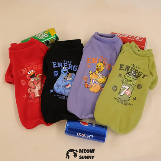 Sphynx hairless cat clothes cartoon sticker plus velvet warm sweatshirt