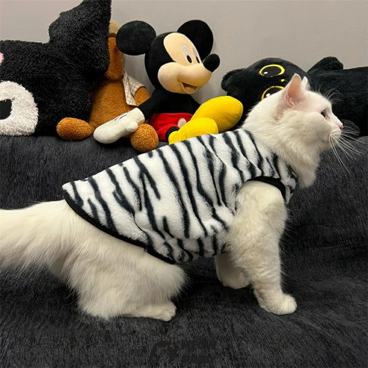 Striped cat clothes thickened flannel anti-shedding vest