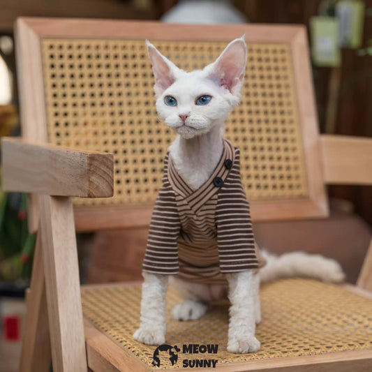Suitable For Sphynx hairless cat V-neck Brown T-shirt XS-XXL 1-14Lbs