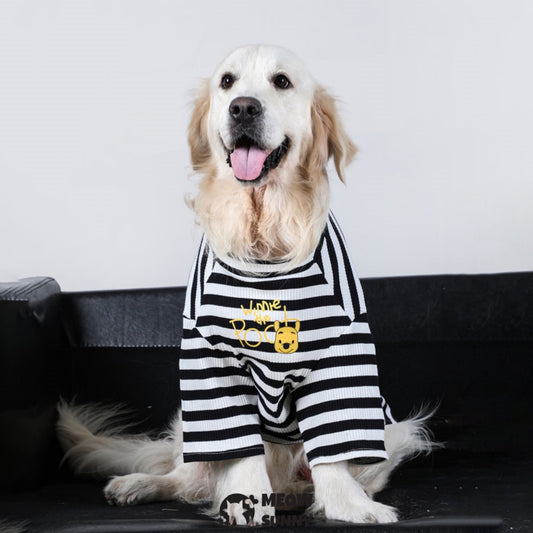 Summer Dog Black White Striped Shirt for Girl Boy
