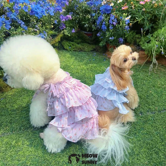 Summer Dog Sleeveless Tiered Layered Cake Dresses with Bow
