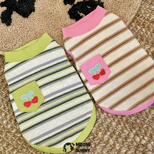 Summer Puppy Clothes Cherry Pattern Colorful Striped Vest