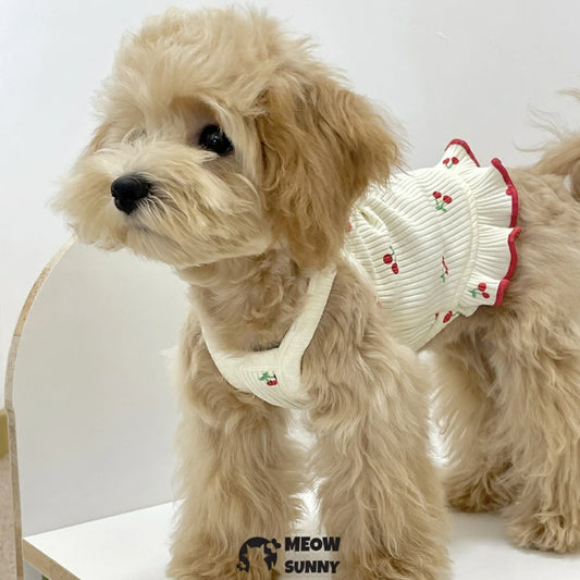 Summer Puppy Clothing Cherry Pattern Solid Color Breathable Vest