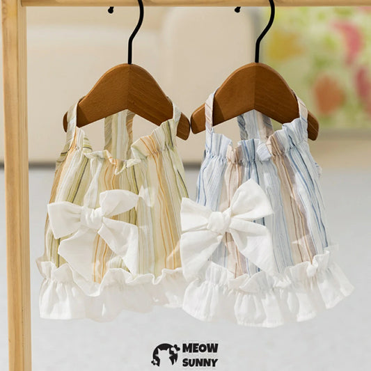 Summer Striped Bowknot Suspender Puppy Dress