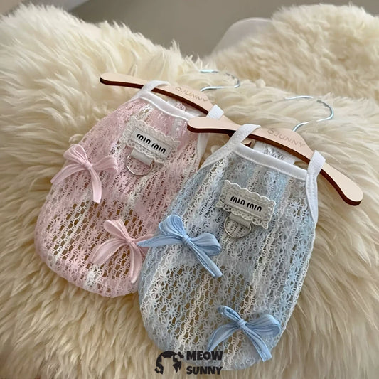 Summer Thin Bowknot Hollow Lace Puppy Camisole