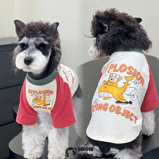 Summer pure cotton cartoon colorblock dog airplane T-shirt