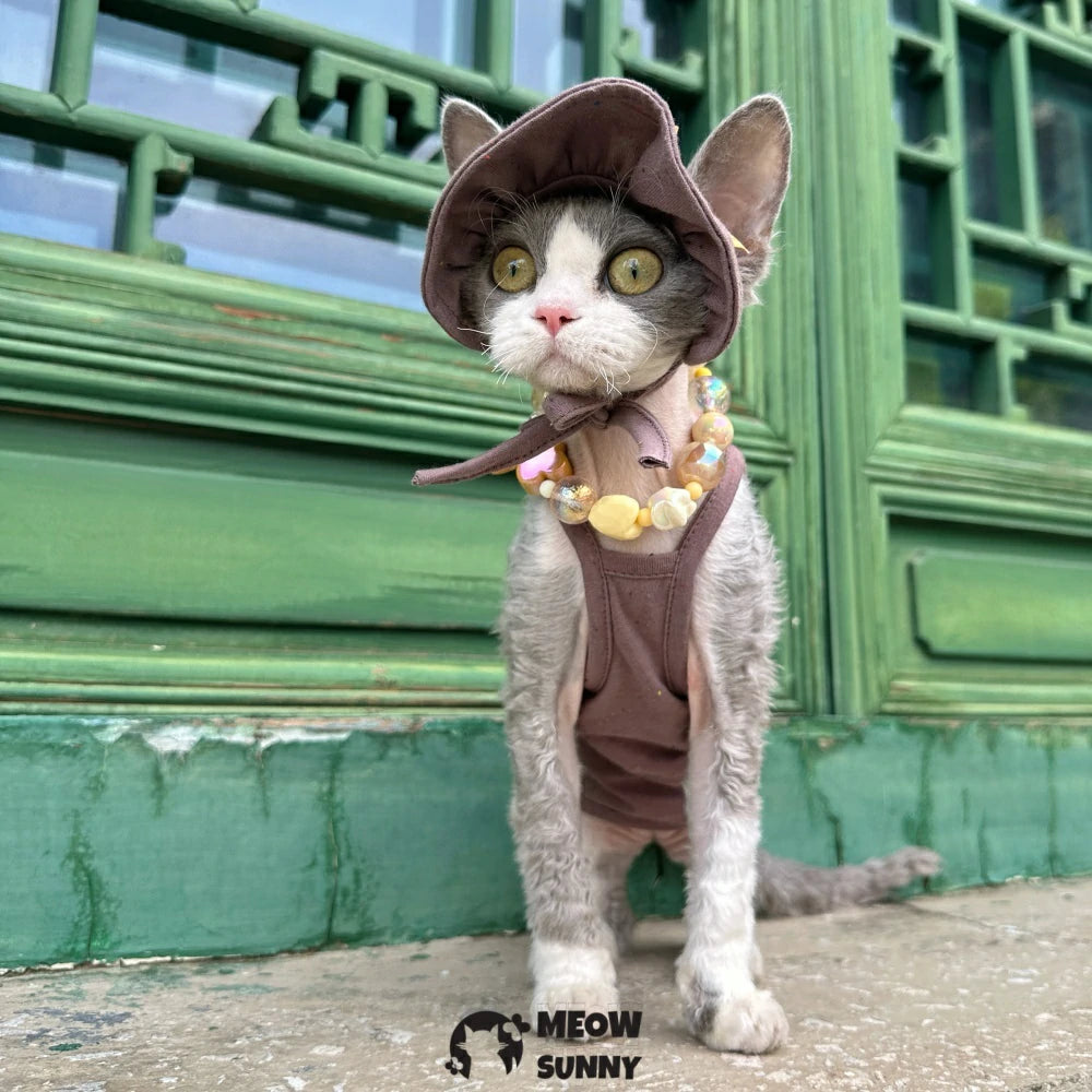 Summer pure cotton cat clothes soft and breathable colorful suspenders cute sun hat