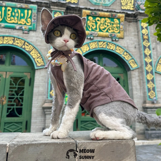 Summer pure cotton cat clothes soft and breathable colorful suspenders cute sun hat