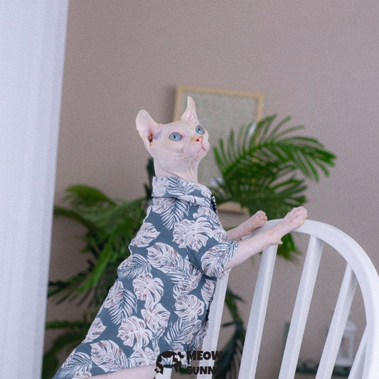 Super Soft Sphynx Cat Shirt Cotton Hairless Kitten Blue Hawaiian Shirt