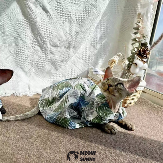 Super Soft Sphynx Cat Shirt Cotton Hairless Kitten Green Hawaiian Shirt