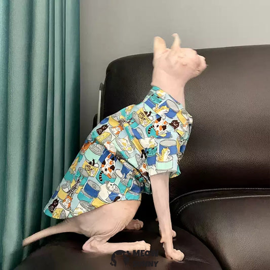 Super Soft Sphynx Cat Shirt Cotton Hairless Kitten cartoon pattern Polo T-Shirt