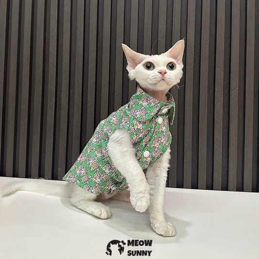 Super Soft Sphynx Cat Shirt Cotton Hairless Kitten cartoon pattern Shirt