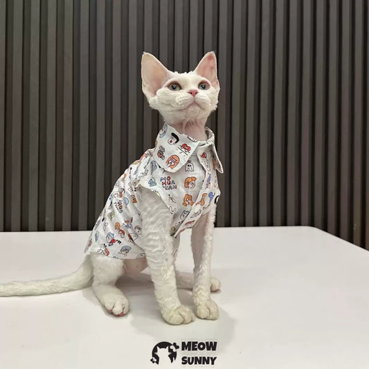 Super Soft Sphynx Cat Shirt Cotton Hairless Kitten emoji pattern Polo T-Shirt