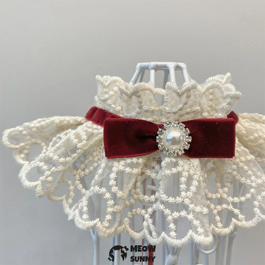 Sweet Lace Bib Pet Cats Scarf Pet Bandana Costume for Puppy with Pearl