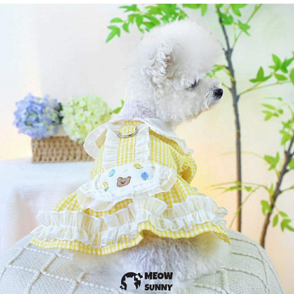 Teddy Panda Spring and Summer Yorkshire Terrier Yellow Princess Dress