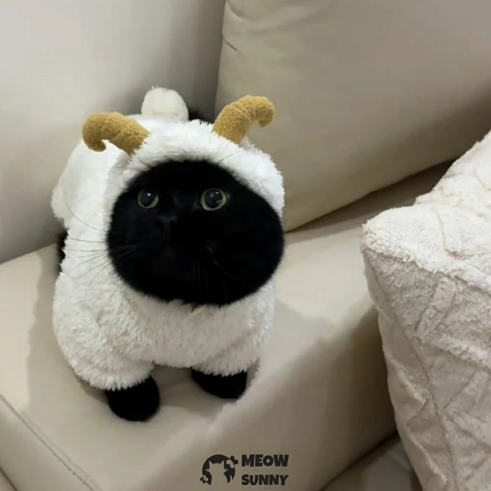 The little lamb's clothes are thick and warm.