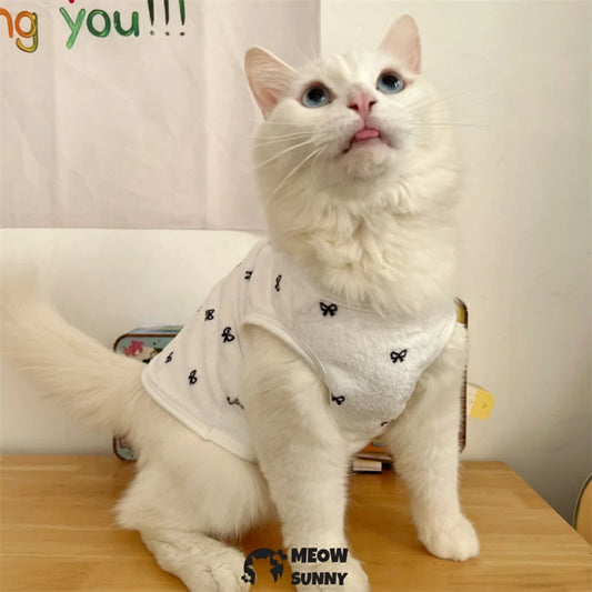Thickened, anti-shedding, anti-freezing, cute vest with bowknot cat clothes