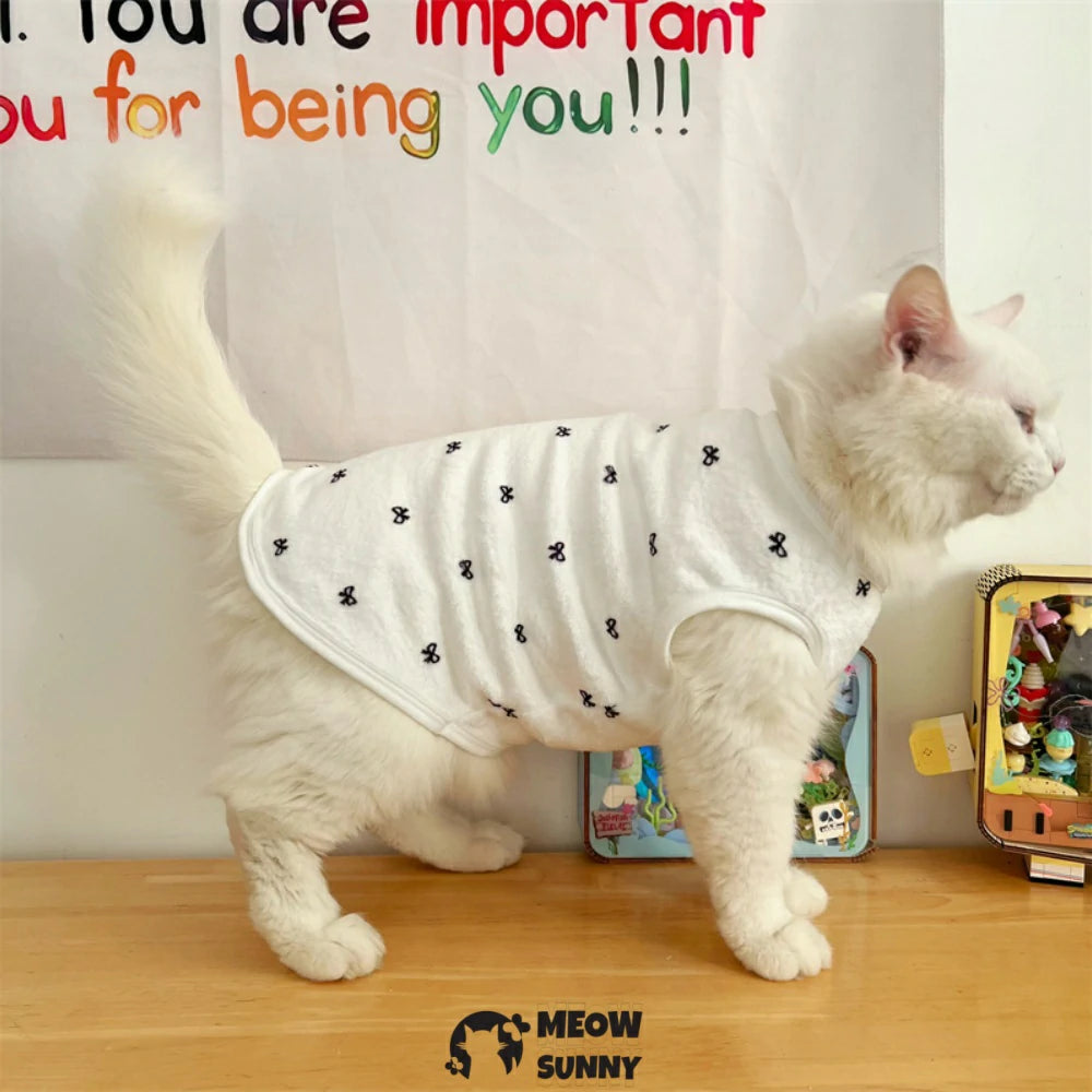 Thickened, anti-shedding, anti-freezing, cute vest with bowknot cat clothes
