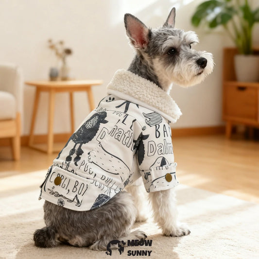 Thickened, stylish denim cotton jacket for small dogs, suitable for autumn and winter.