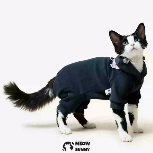 Thickened high-neck fleece-lined outdoor clothing for hairless cats.