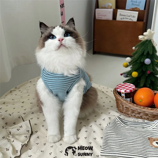 Thin, breathable, and cute striped vest for cats.