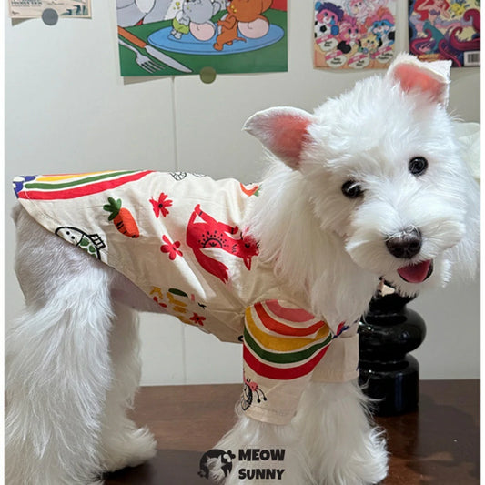 Thin pet shirt with cute crayon-style drawings, perfect for outdoor wear and sun protection for large dogs.