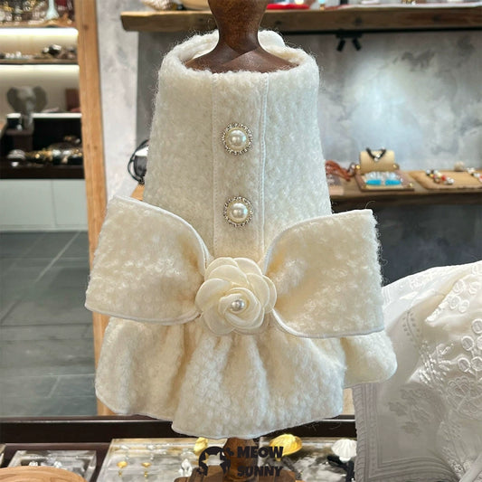 Tweed fabric puppy warm dress Bichon Maltese autumn and winter dress