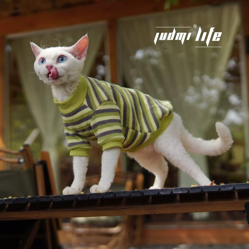 Vintage Stripes Sphynx Hairless Cats Shirt Cotton Cat Turtleneck Pet Clothes