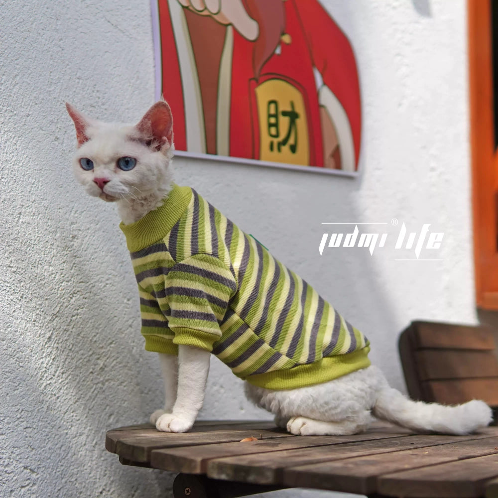 Vintage Stripes Sphynx Hairless Cats Shirt Cotton Cat Turtleneck Pet Clothes