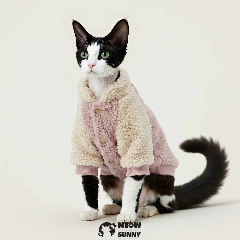 Warm, fleece-lined, and thickened cotton hoodie for cats, with a leash attachment.