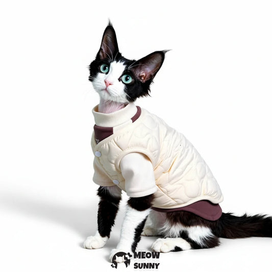 Warm and comfortable fleece-lined vest for Sphynx cats, designed to protect their belly.