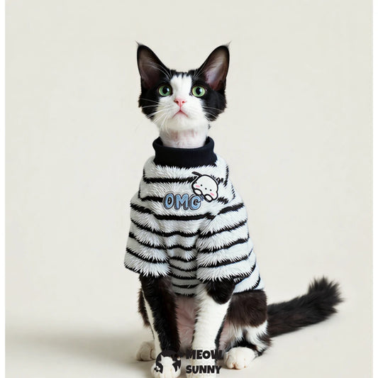 Warm and skin-friendly striped plush pet cat sweater