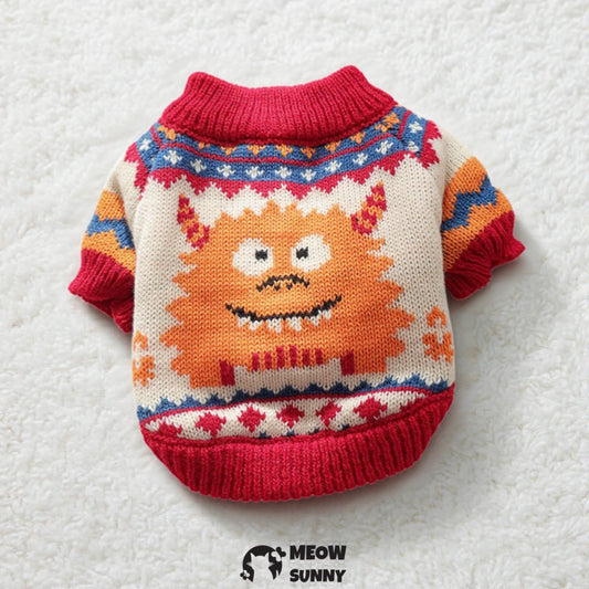 Warm cat clothes: Orange little monster sweater