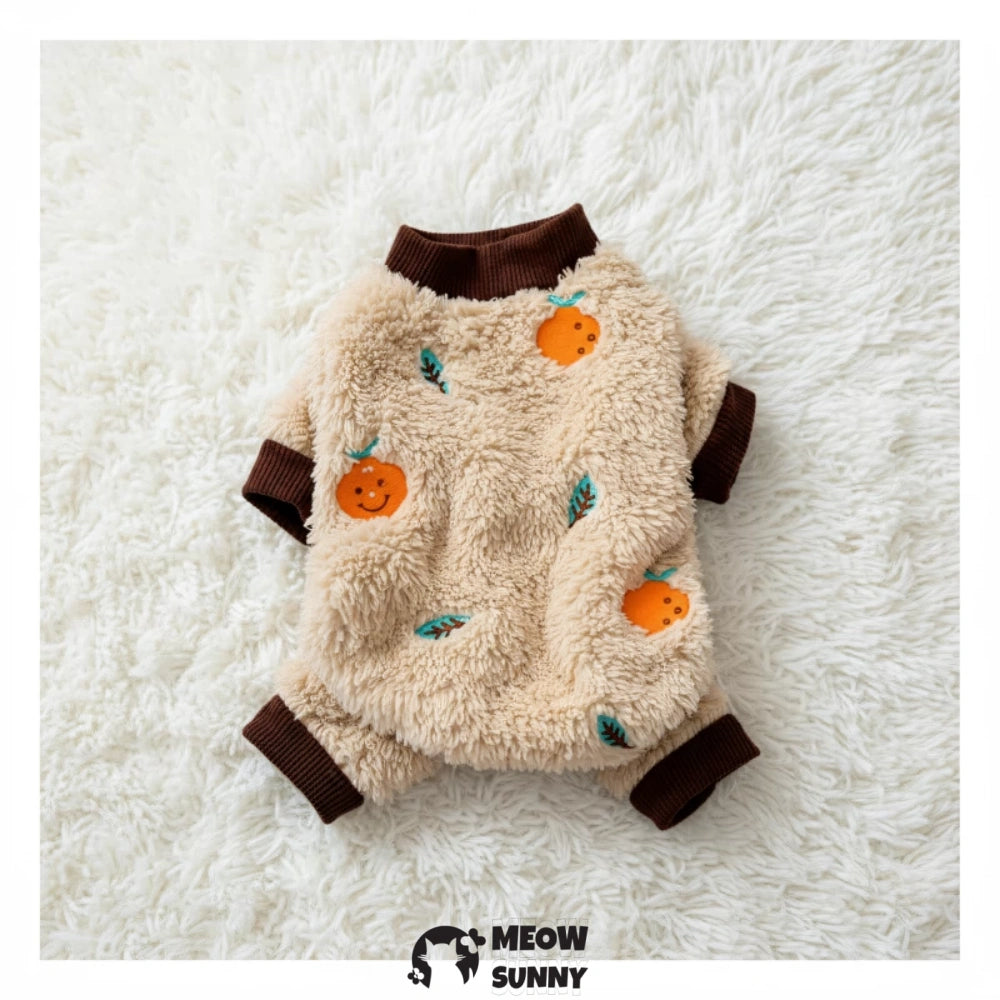 Warm four-legged cat clothes with fruit pattern, thickened and anti-static.