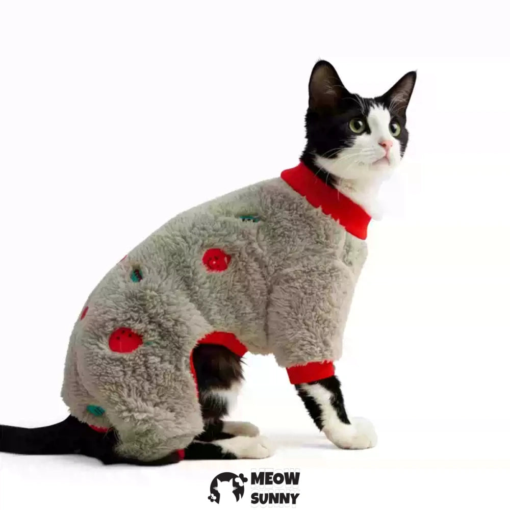 Warm four-legged cat clothes with fruit pattern, thickened and anti-static.