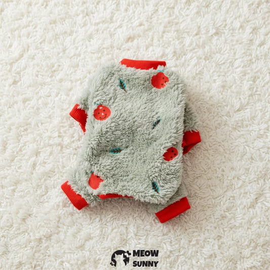 Warm four-legged cat clothes with fruit pattern, thickened and anti-static.