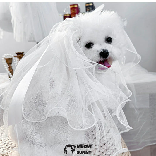 Wedding veil curled edge pet wedding dog hair accessories