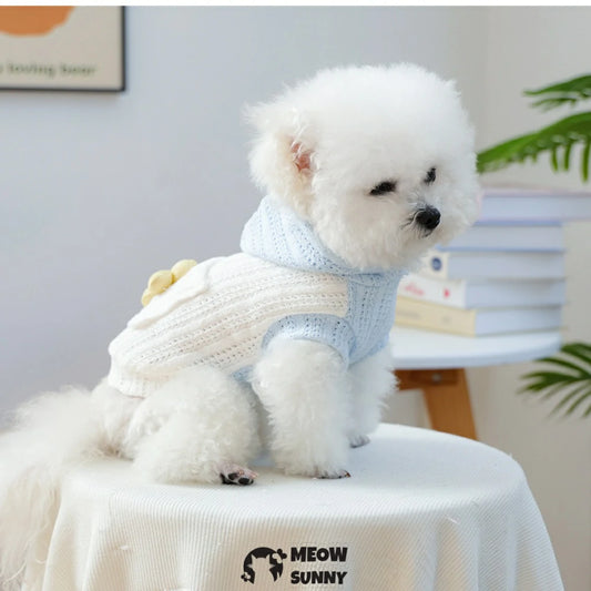White hollow knitted hoodie pet clothes sleeveless home clothes