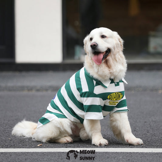 Wide Stripes Dog Shirts Green and White Striped Waffle Knit Pet T-Shirt