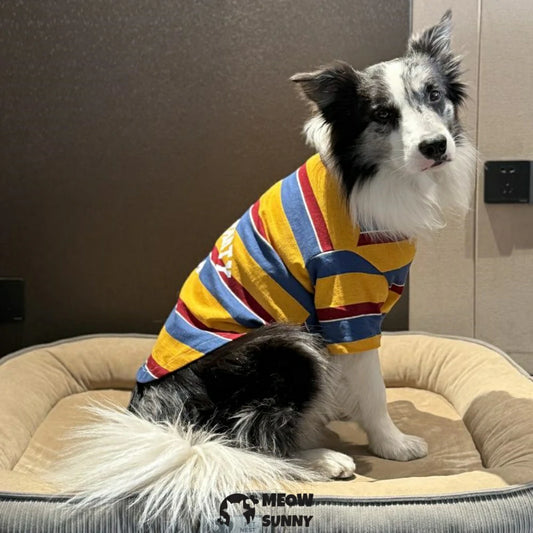 Wide Stripes Dog Shirts Three color stripes Waffle Knit Pet T-Shirt