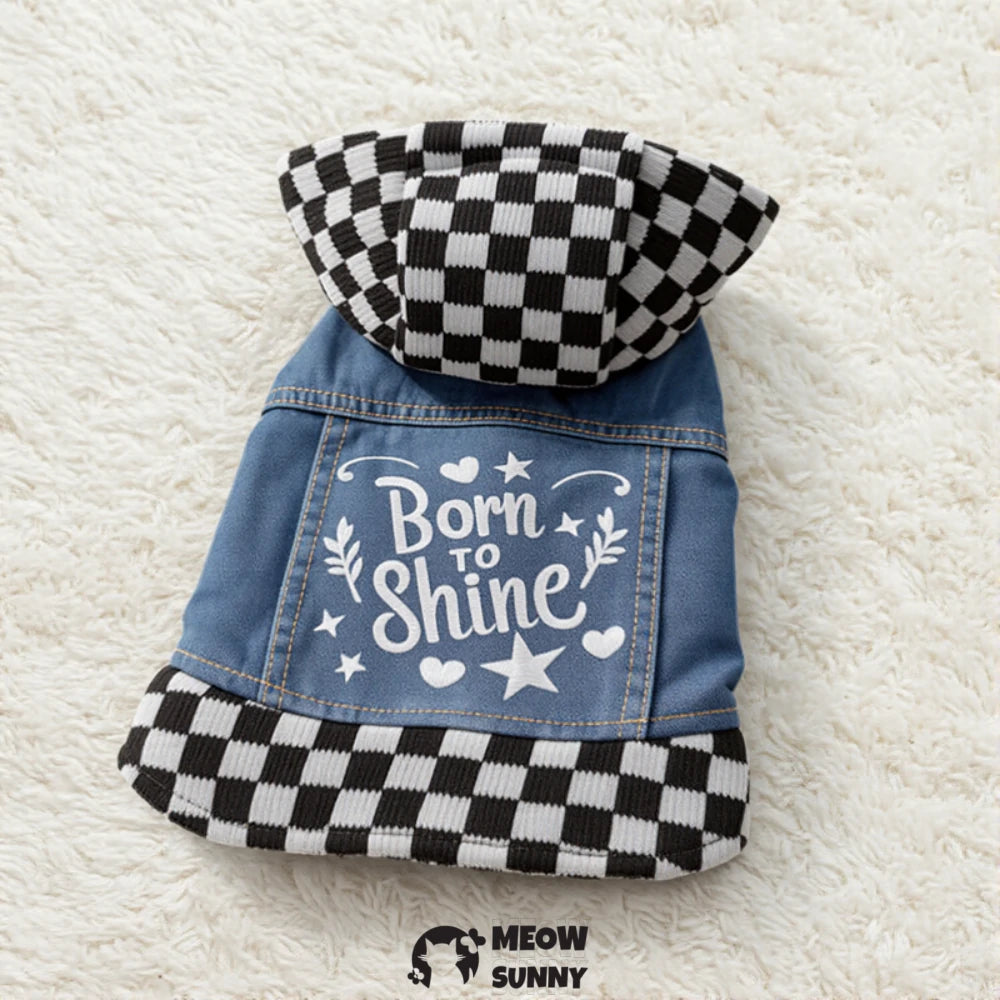 Winter warm and anti-shedding plaid hooded vest, cute cat clothes.