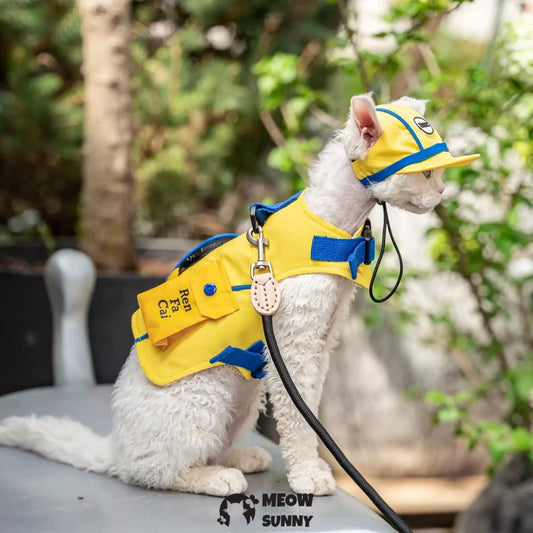 Yellow popular handsome outdoor cat chest strap suit with hat